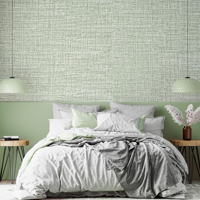 Green Grasscloth Wallpaper 17.3"x160" Faux Linen Textured Contact Paper Removable Self Adhesive Vinyl Wallpaper for Bedroom Bathroom Kitchen Cabinets - Image 9