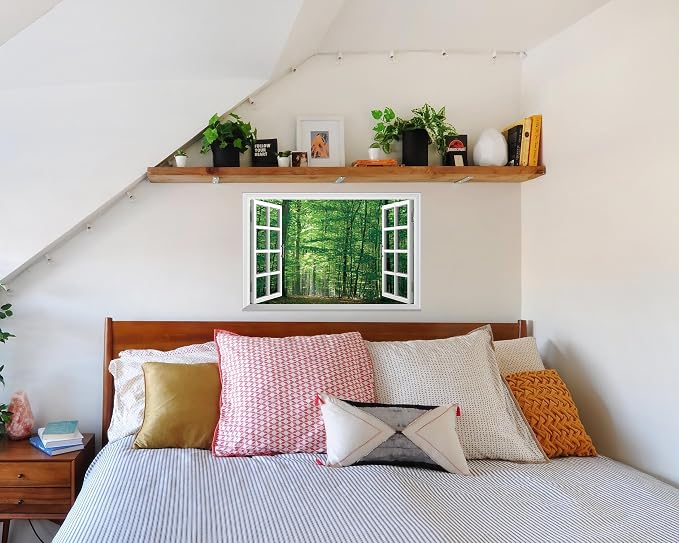 FLFK Fake Window Wall Sticker - Jungle Faux Window Wall Mural for Wall Decor, Stick and Peel Wall Decals,24"x16" - Image 4