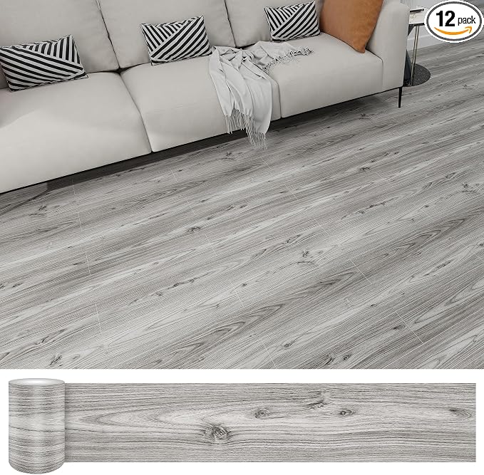 Lareko Peel and Stick Floor Tile, Waterproof Vinyl Plank Flooring | 12-Pack 18 Sq.Ft Self-Adhesive Laminate Vinyl Tiles,Realistic Wood Grain for DIY Bathroom, Laundry Room & Rental Upgrades by Lareko