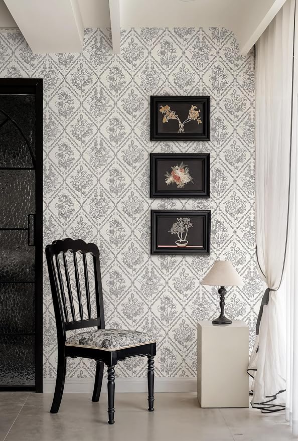 Toduso Peel and Stick Wallpaper Vintage Wall Paper Black and Cream White Contact Paper Removable Wallpaper for Kitchen Bathroom Bedroom Floral Waterproof Self Adhesive Vinyl Drawer Decor 17.3"x393.7" - Image 8