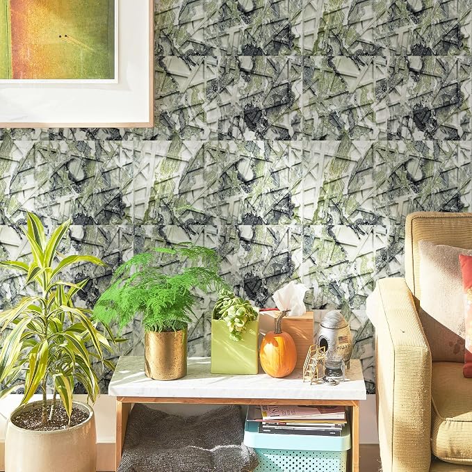 LEVOWAY 33 Pack 3D Wall Panels for Interior Wall Decor, 12''x12'' Ice Green Marble Effect Accent Textured Wall Panels, Wall Covering Panles for Living Room, Gaming Room, TV Background, Cover 32 Sq.Ft - Image 3