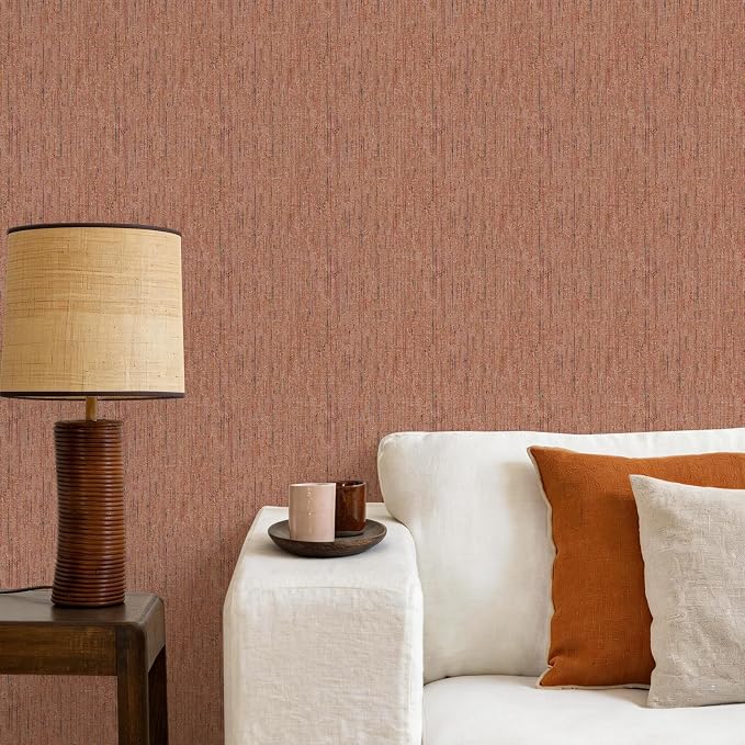 JiffDiff Woven Wallpaper Peel and Stick 17.3" x 400" Colorful Paint Grasscloth Contact Paper Textured Waterproof Self Adhesive Stick on Wallpaper(48 sq. ft Brick Red) - Image 4