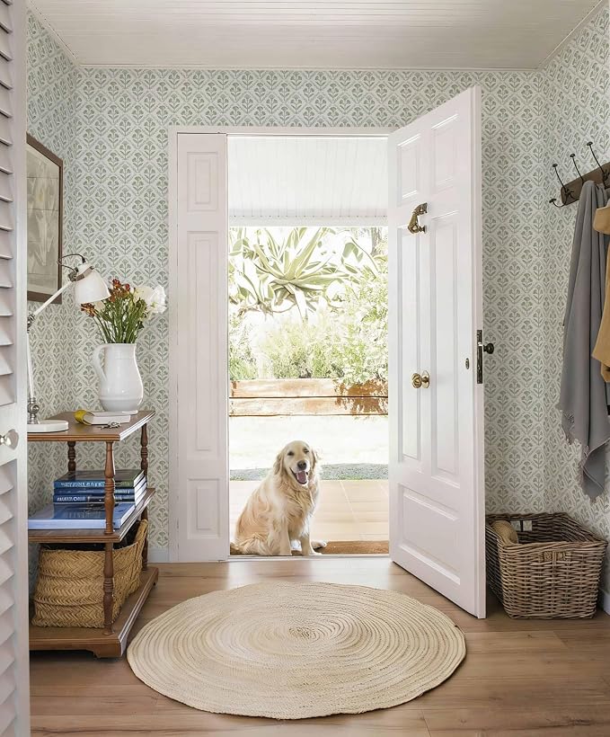 Dimoon Green Peel and Stick Wallpaper Floral Contact Paper Village Vintage Summer Cute Farmhouse Cottage Wall Paper Country Renter Friendly Geometry Waterproof Moody Bathroom Kitchen 78.7"x17.3" - Image 7