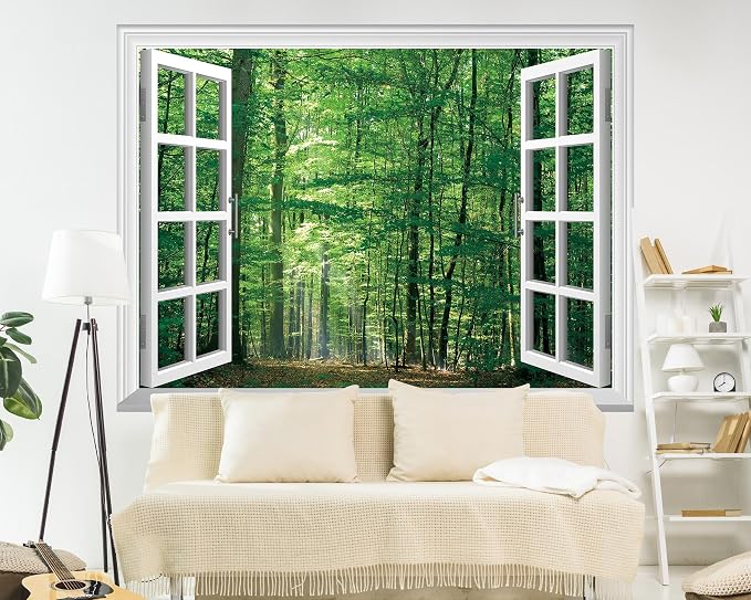 FLFK Fake Window Wall Mural - Jungle Faux Window Wall Sticker for Wall Decor, Stick and Peel Wall Decals,80"x60",Set of 5 Sheets - Image 3