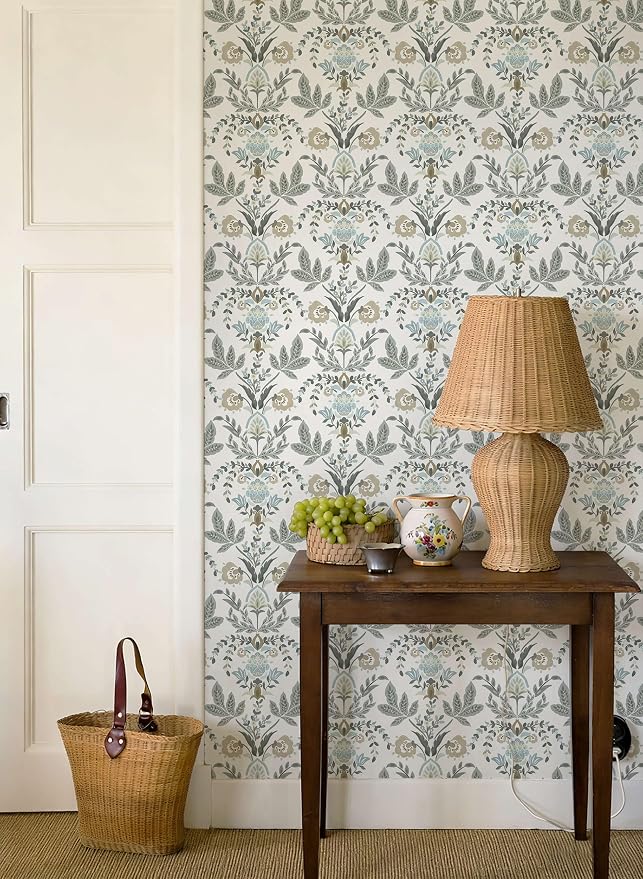 Dimoon Vintage Peel and Stick Wallpaper Boho Floral Leaf Contact Paper 78.7''x17.3'' Beige Grey Botanical Cottage Core Wallpaper Renter Friendly Damask Wall Paper for Bedroom Bathroom Decor Vinyl - Image 4