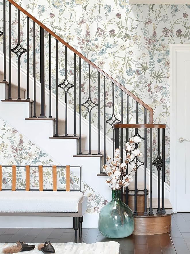 Blue Floral Peel and Stick Wallpaper Boho Leaf Self Adhesive Wallpaper | 16.9" x197" DIY Removable Contact Paper Botanical Flower Leaf Wall Paper Decoration for Bedroom Wall Cabinets Waterproof - Image 4