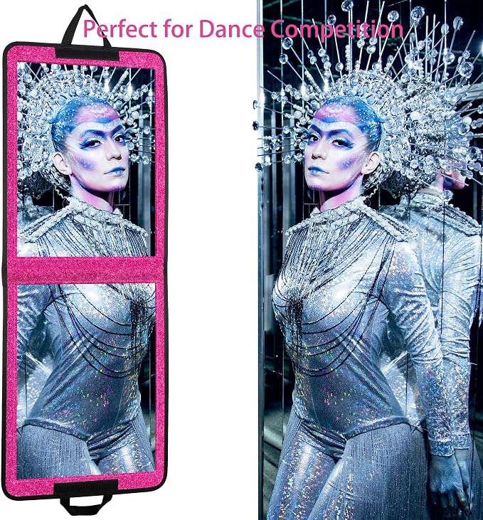 LPHUMEX Sparkle Hot Pink Folding Mirror 13”x33”, Foldable Full-Length Travel Mirror 3-Way Use, Perfect for Dance, Festivals, RV - Image 6