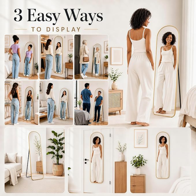 57x20" Full Length Mirror Floor Stand,Over the Door,Wall Mounted Gold - Image 6
