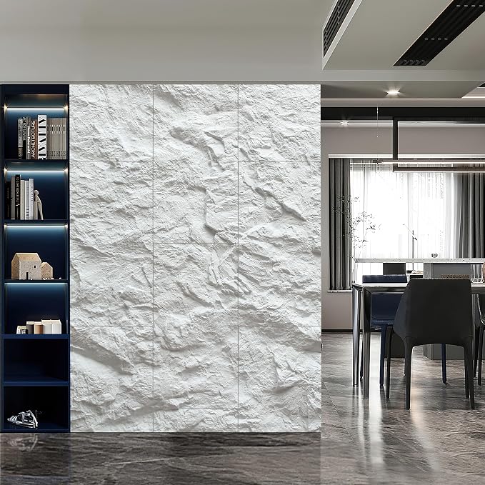 KASARO 3D Faux Stone PU Wall Panels, 4 Pack Cement Texture White | Thicker PU wainscoting panels with realistic stone texture for accent walls, home & office decor, easy install, 43.3" x 23.6" - Image 7