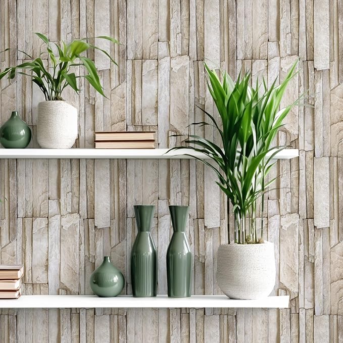 Main Street Peel and Stick Wallpaper Sheets, Stacked Stone, 12-Pack | 11 x 16 in sheet size; Covers up to 14.67 sq ft; Eco-friendly paper material; No paste or additional adhesive required - Image 4