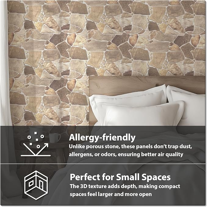 3D Faux Stone Wall Panels, Wild Boulder, Pack of 10, Covers 28.86 Sq Ft | Grey, Beige & Brown, Lightweight PVC, 17.5" x 23.75" (44.5 x 60.3 cm), Decorative Rock Cladding for Accent Wall & Backsplash - Image 6