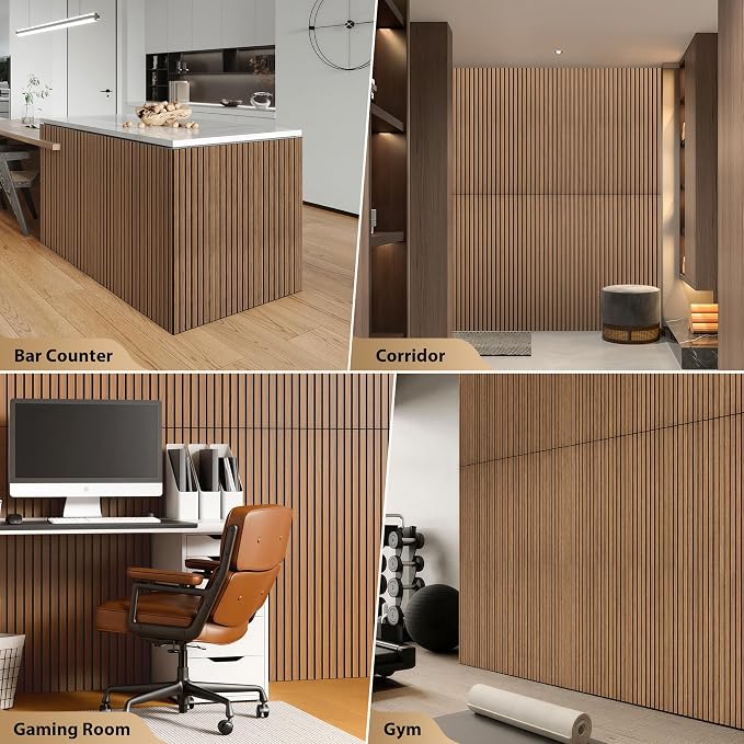INMOZATA 8 Pack Peel and Stick Acoustic Wood Slat Wall Panels Walnut | 3D Fluted Textured, Soundproof Accent Wall Paneling for Interior Wall Decor Fireplace Living Room Bedroom Office, 11.8"x23.6" - Image 7