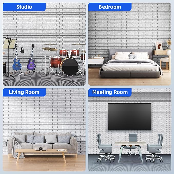 20 Pack Acoustic Panels with Self Adhesive Sound Proof Foam Panels for Wall | 12" X 12" X 0.4" High Density Soundproof Wall Panels, Brick Sound Absorbing Panels for Home Studio Office Decor - Gray - Image 6
