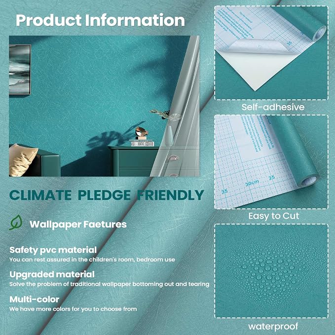 Teal Peel and Stick Self Adhesive Wallpaper Countertop Contact Paper | Removable Waterproof Bathroom 15.7" X 118" Kitchen Vinyl Wrap for Cabinet Countertops Wall Counter Top Paper - Image 5