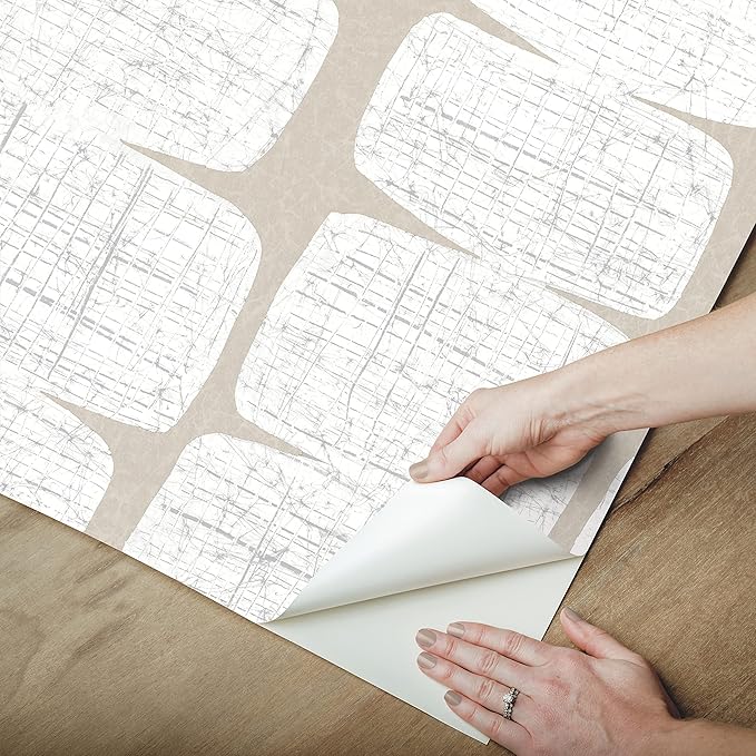 RoomMates RMK12347PL Mid-Century Beads Peel and Stick Wallpaper, Tan, White - Image 3