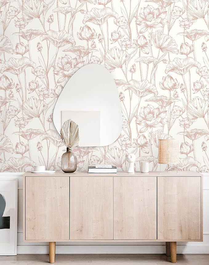 Timeet Floral Peel and Stick Wallpaper White and Pink Vintage Contact Paper 16" x 197" Lotus Self Adhesive Removable Wallpaper for Bedroom Bathroom Waterproof Decoration - Image 6