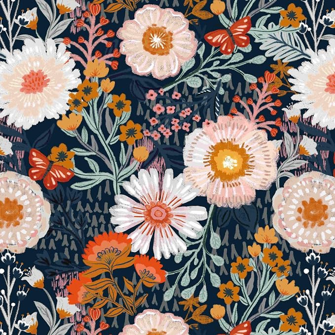 Dimoon Boho Wallpaper Peel and Stick Wallpaper Floral Retro Contact Paper 17.3''x197'' Dark Blue Vintage Bohemian Removable Wall Paper Renter Friendly Waterproof Wall Mural for Bedroom Bathroom Vinyl by DIYYOURMOON