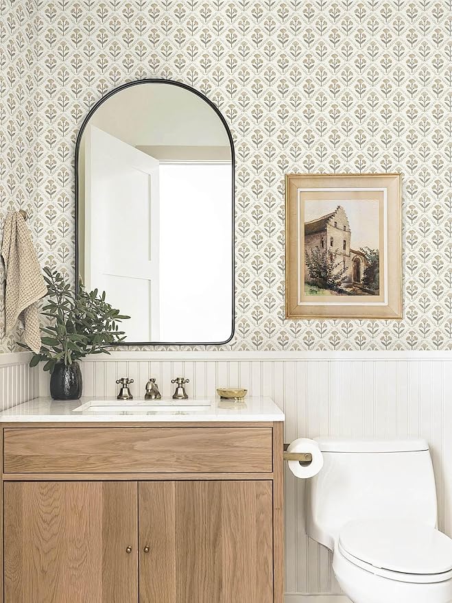 Dimoon 17.3''x197'' Peel and Stick Wallpaper Floral Beige Boho Neutral Cute Contact Paper Vintage Village Country Cottage Wallpaper Farmhouse Renter Friendly Geometry Waterproof Kitchen Bedroom - Image 7