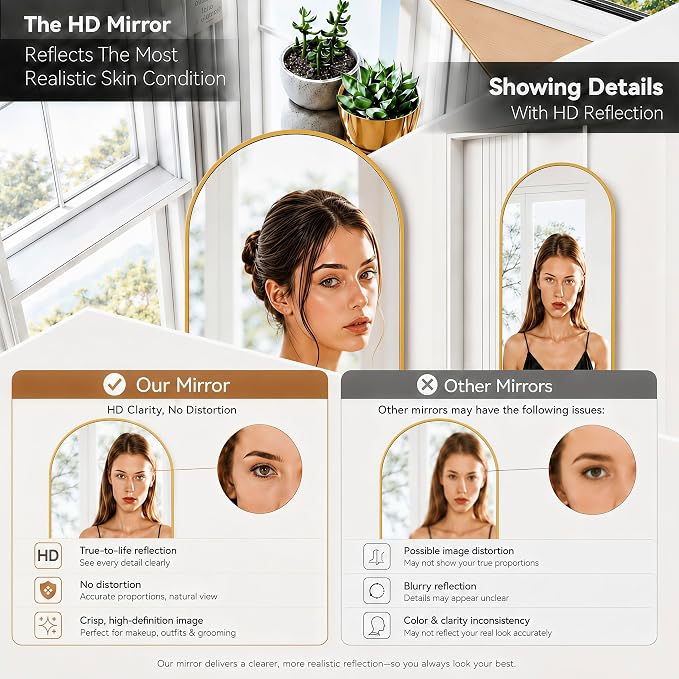 57x20" Full Length Mirror Floor Stand,Over the Door,Wall Mounted Gold - Image 5