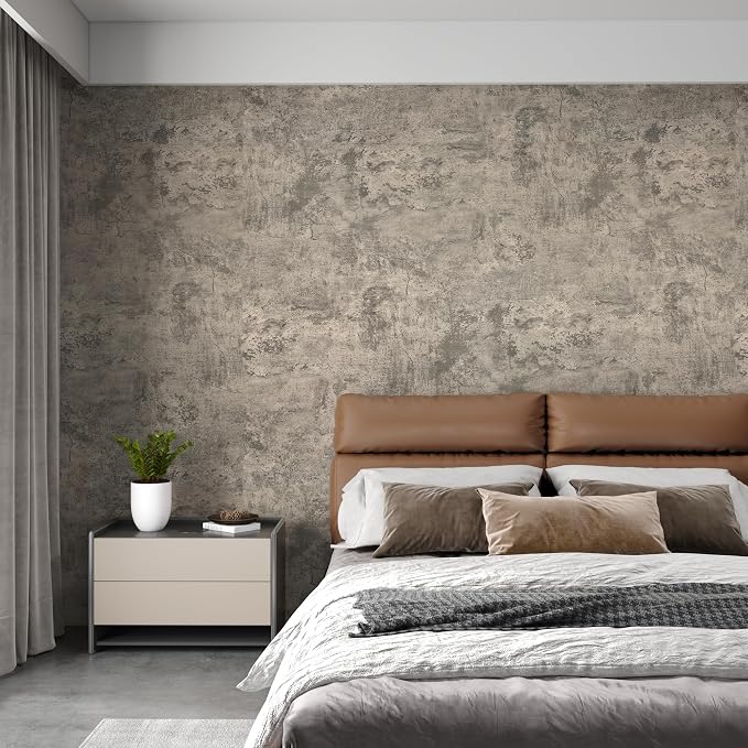 Beige-Grey Concrete Contact Paper Textured Gray Cement Wallpaper Industrial Peel Stick Countertop Contact Paper 16"x708" Removable Waterproof Adhesive Thick Matte Concrete Look Vinyl Wall Covering - Image 2