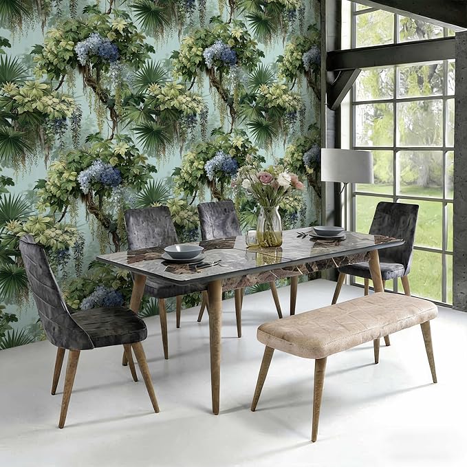Vintage Wisteria Palm Botanical Peel and Stick Wallpaper | Soft pale backdrop wisteria and palm vine print, Removable waterproof vinyl wall covering, bedroom accent wall decor - Image 3