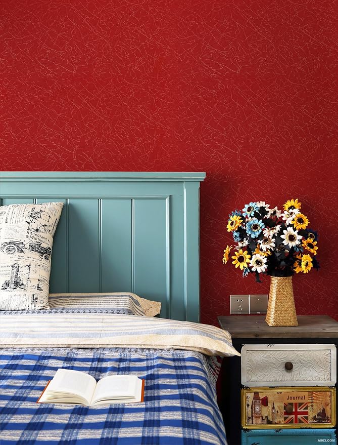Safiyya 393"x 17.3" Red Silk Wallpaper Textured Contact Paper Removable Wallpaper Peel and Stick for Walls Solid Color Decorative Self Adhesive Wall Paper Vinyl Rolls - Image 5