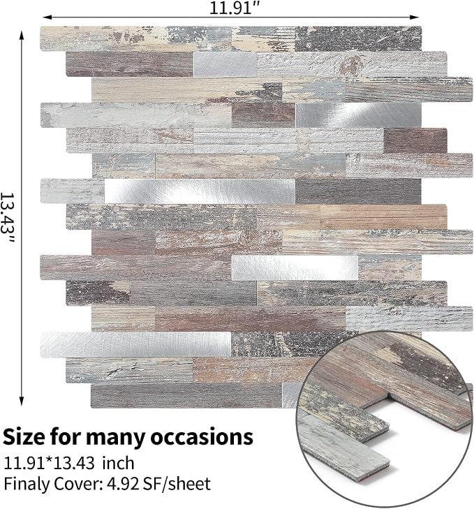 Yipscazo 2026 New Upgrade Peel and Stick Wood Metal Tile Backsplash, Stick on Tiles for Backsplash Kitchen, Bathroom (20 Sheets, Light Wood) - Image 6