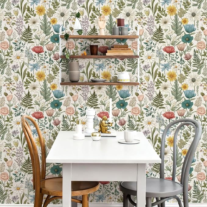 Orainege Floral Wallpaper Peel and Stick Vintage Floral Contact Paper | Green Leaf Contact Paper - Image 3