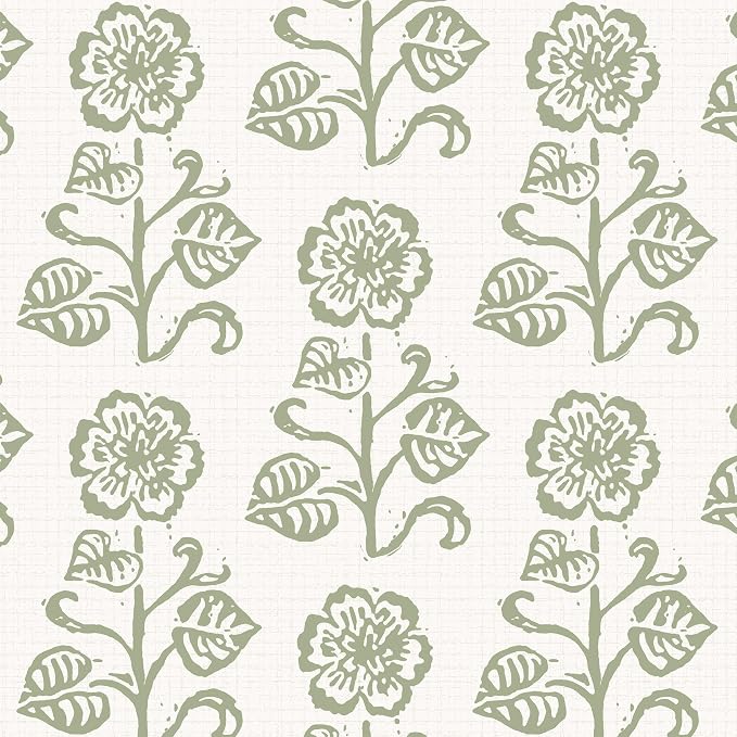 Dimoon Vintage Peel and Stick Wallpaper Sage Green Floral Contact Paper 17.3''x197'' Retro Cottage Beige Wallpaper Boho Removable Renter Friendly Embossed Wall Paper for Bathroom Bedroom Decor Vinyl by DIYYOURMOON