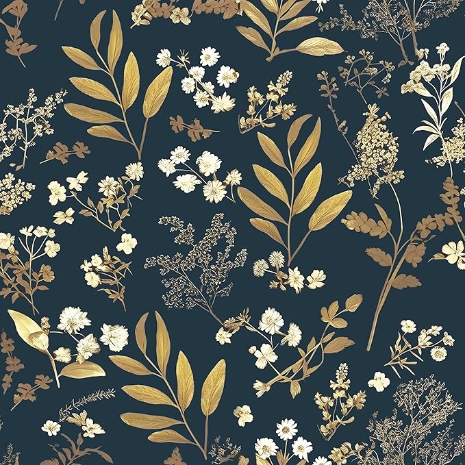 Laatse Vintage Dark Blue Floral Boho Peel and Stick Wallpaper 17.5"x197" | Self Adhesive/Removable/Waterproof/Thick Vinyl Contact Paper for Bathroom Bedroom Shelf Cabinet Drawer,Prepasted,Easy Peel by Laatse