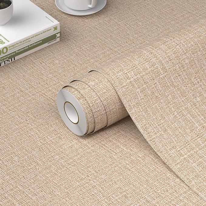 WADILE Grasscloth Peel and Stick Wallpaper 15.7in x 393.7in, Textured Contact Paper for Cabinets, Faux Linen Wall Paper Pull and Stick, Fabric Vinyl Wallpaper Self Adhesive Khaki | Textured contact paper, Faux linen, Vinyl material, Cabinets, Self adhe... by WADILE
