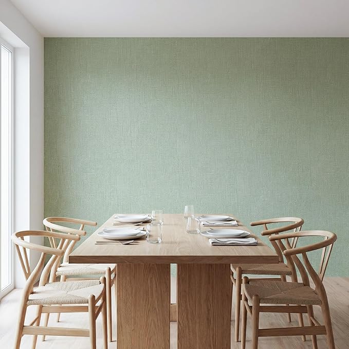 WADILE Grasscloth Peel and Stick Wallpaper 15.7in x 393.7in Light Green | Textured contact paper, Faux linen, Vinyl material, Cabinets, Self adhesive - Image 4