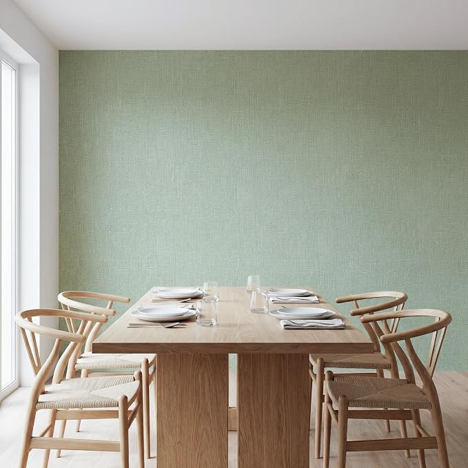 WADILE Grasscloth Peel and Stick Wallpaper 15.7in x 78.7in Light Green | Textured contact paper, Faux linen, Vinyl material, Cabinets, Self adhesive - Image 4