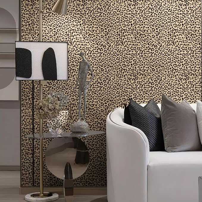 JiffDiff Leopard Print Peel and Stick Wallpaper, Waterproof Removable Self Adhesive Textured Wall Paper, Yellow Unique Funky Cheetah Contact Paper for Bedroom and Bathroom 800"X17.3"(96.2 sq. ft) - Image 3