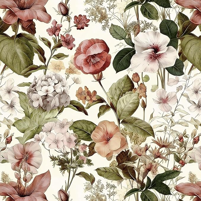 Jeweluck Vintage Floral Peel and Stick Wallpaper for Bathroom 16.9”x196.8” | Floral Wallpaper Boho Flower Contact Paper Peel and Stick Removable Self Adhesive Wall Paper for Cabinets Walls Decor Vinyl by Jeweluck