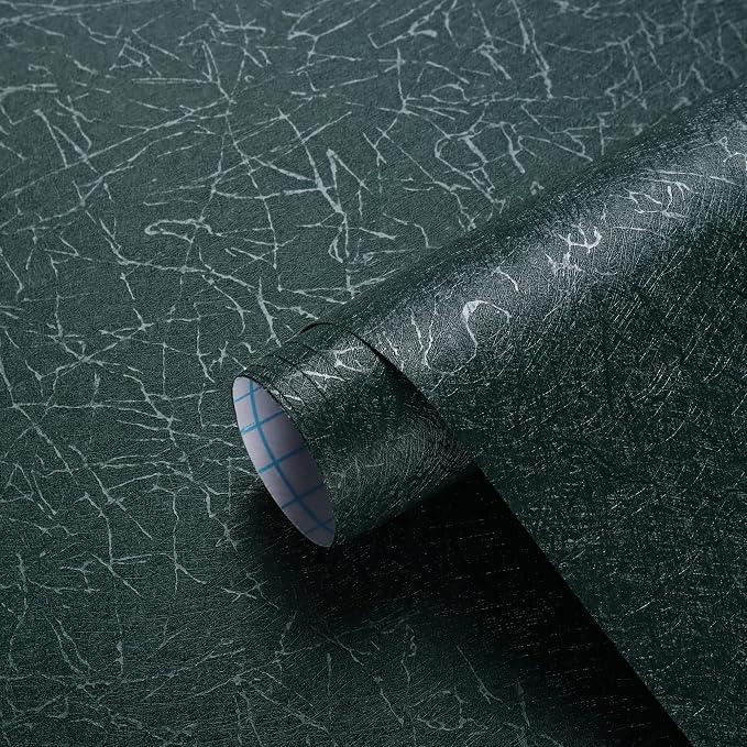 Safiyya 393"x 17.3" Peel and Stick Wallpaper Blackish Green Silk Wallpaper Textured Green Contact Paper Removable Modern Solid Color Contact Paper for Walls Vinyl Rolls by SAFIYYA
