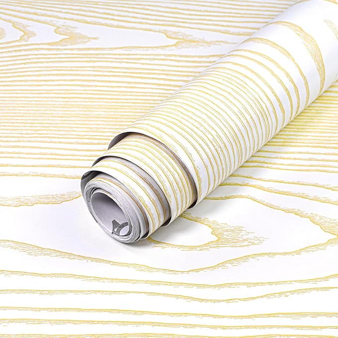 White and Gold Wood Contact Paper 17.3"x200" Peel and Stick Wallpaper | Rustic Wooden Removable Self-Adhesive Wallpaper Wood Grain Contact Paper for Countertops Cabinets by YUN-aeonPeelandStickWall