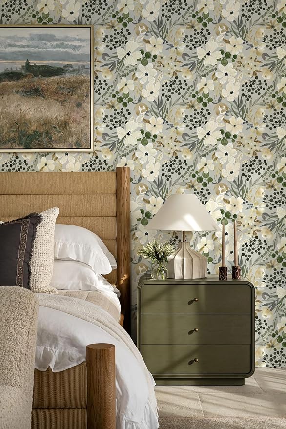 Toduso Floral Peel and Stick Wallpaper Boho Wallpaper Removable Wall Paper Vintage Botanical Contact Paper Waterproof for Bedroom Bathroom Living Room Decor Self-Adhesive Vinyl 17.3''x196.8'' - Image 8