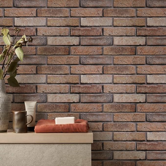 COMSTICKC 3D Peel and Stick Faux Brick Wall Panels for Quick DIY Wall Decor | Brown, 10 Pcs 15.7" x 11.8", Not Real Brick, Lightweight Thin PVC Decorative Wall Sticker for Wall Makeover,Cover 12.9 sq ft - Image 2