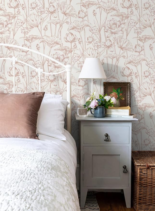 Timeet Floral Peel and Stick Wallpaper White and Pink Vintage Contact Paper 16" x 197" Lotus Self Adhesive Removable Wallpaper for Bedroom Bathroom Waterproof Decoration - Image 3