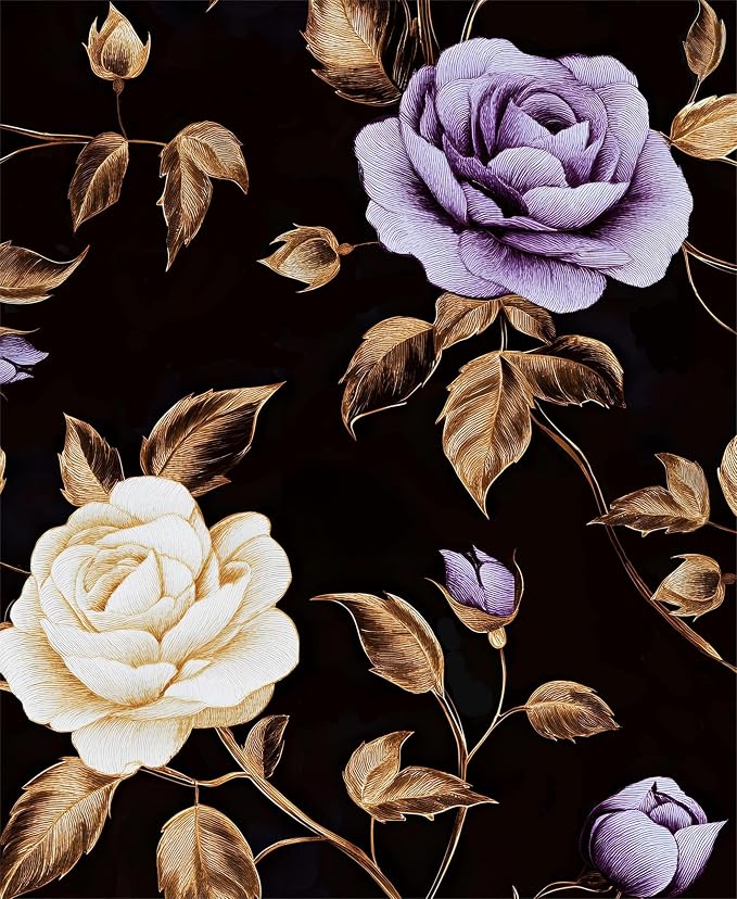 Laatse Dark Purple Gold Rose Floral Wallpaper Peel and Stick 17.5''x393'' | Self Adhesive/Removable/Waterproof/Thick Vinyl Contact Paper for Bathroom Bedroom Shelf Cabinet Drawer,Prepasted,Easy Peel by Laatse