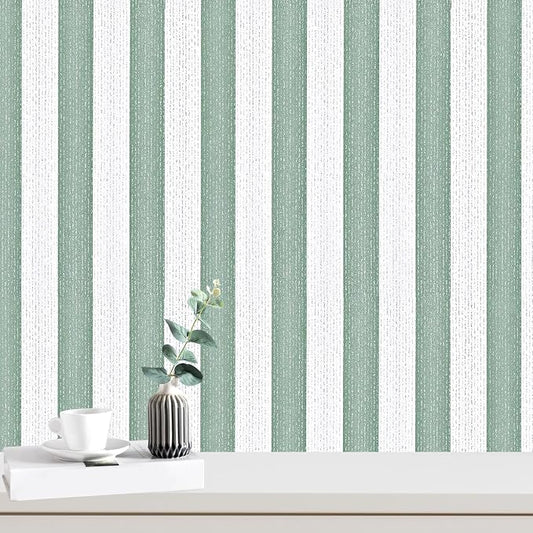 Green Stripe Peel and Stick Wallpaper 15.7" x 236" | Green and White Striped Boho Self-Adhesive Contact Paper Removable Waterproof Wallpaper for Bedroom,Cabinets,Drawer Liners by Horryhaushomedecoration