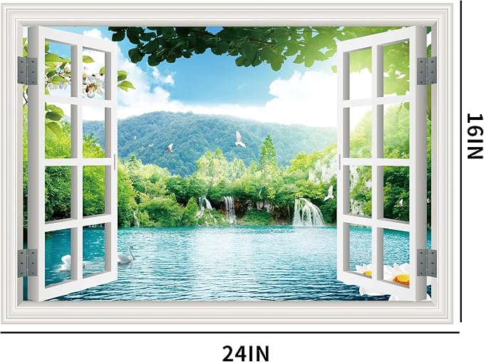 FLFK Fake Window Wall Sticker - Landscape Faux Window Wall Mural for Wall Decor, Stick and Peel Wall Decals,16"x24" - Image 2