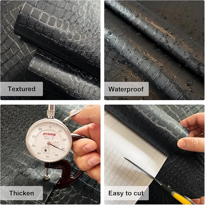 Zeeko Black Crocodile Peel and Stick Wallpaper 17.3" x 590" | Textured Embossed Contact Paper Removable Waterproof Self Adheisve Wall Paper for Cabinet Bedroom Bathroom - Image 7
