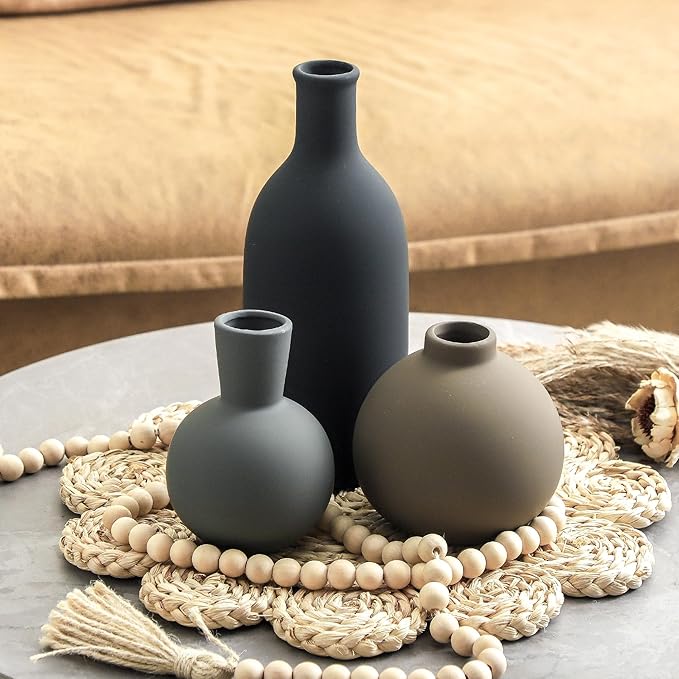 Ceramic Vase Set of 3 | Neutral Vases Home Decor | Modern Flower Pottery Vases Rustic Farmhouse Vase for Table Entryway Mantel Centerpiece Bookshelf Living Room Bathroom Bedroom -Multicolor Large - Image 7