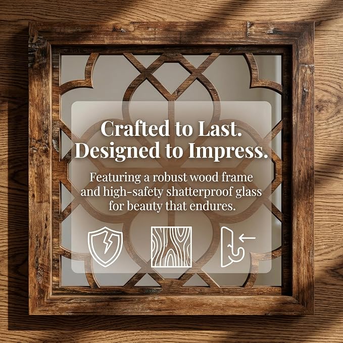 Set of 4 14 Inch Square Redbrown Window Pane Wall Mirrors, Shatterproof Rustic Farmhouse Boho Vintage Decorative Mirrors for Living Room Bedroom Bathroom Entryway - Image 4