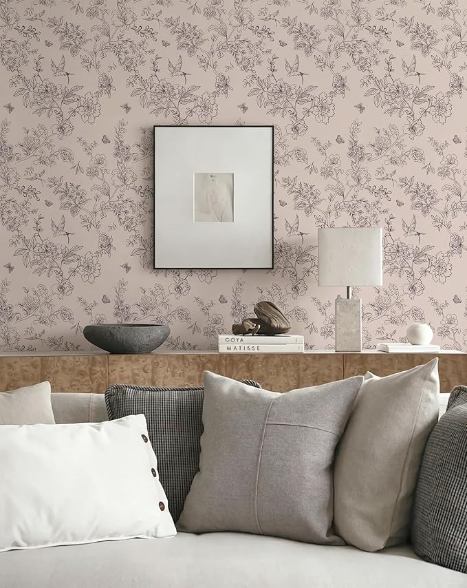 Froluya Brown Floral Peel and Stick Wallpaper Shelf Liner 17.7in×118.1in | Vintage Brown Contact Paper Boho Self Adhesive Wallpaper Floral Bird Removable Vinyl Wall Paper for Bathroom Cabinets Decor - Image 2