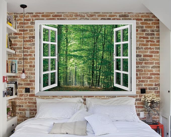 FLFK Fake Window Wall Mural - Jungle Faux Window Wall Sticker for Wall Decor, Stick and Peel Wall Decals,80"x60",Set of 5 Sheets - Image 4