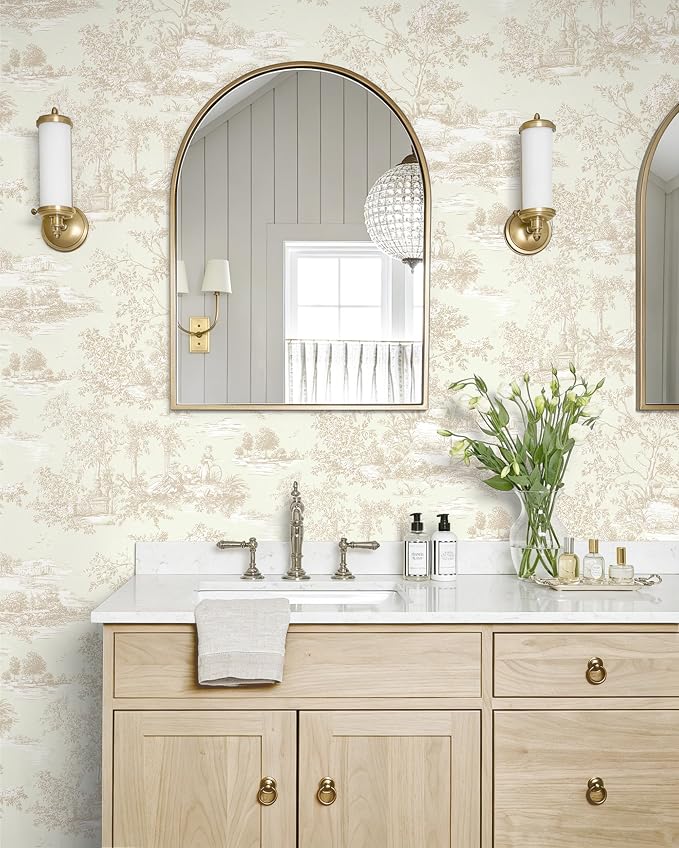 Toduso Peel and Stick Wallpaper Vintage Beige and Cream Neutral Wallpaper Toile Removable Self-Adhesive Waterproof Tree Contact Paper for Bedroom Living Room Cabinets Thicken Vinyl 17.3''x78.7'' - Image 5