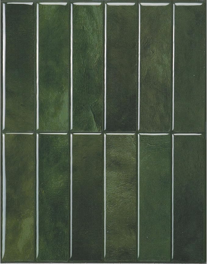 Smart Tiles Peel and Stick backsplash, Stacked Forest Green, 11.43"x9" | Pack of 5 (3.5 sq ft), Glossy, Heat/Moisture Resistant, Low VOC, Kitchen/Bathroom, Renter Friendly, Made in Canada by SmartTiles-OriginalPeelandStickBacksplashTiles